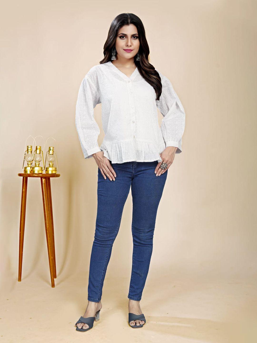 baesd white mandarin collar cotton shirt style top