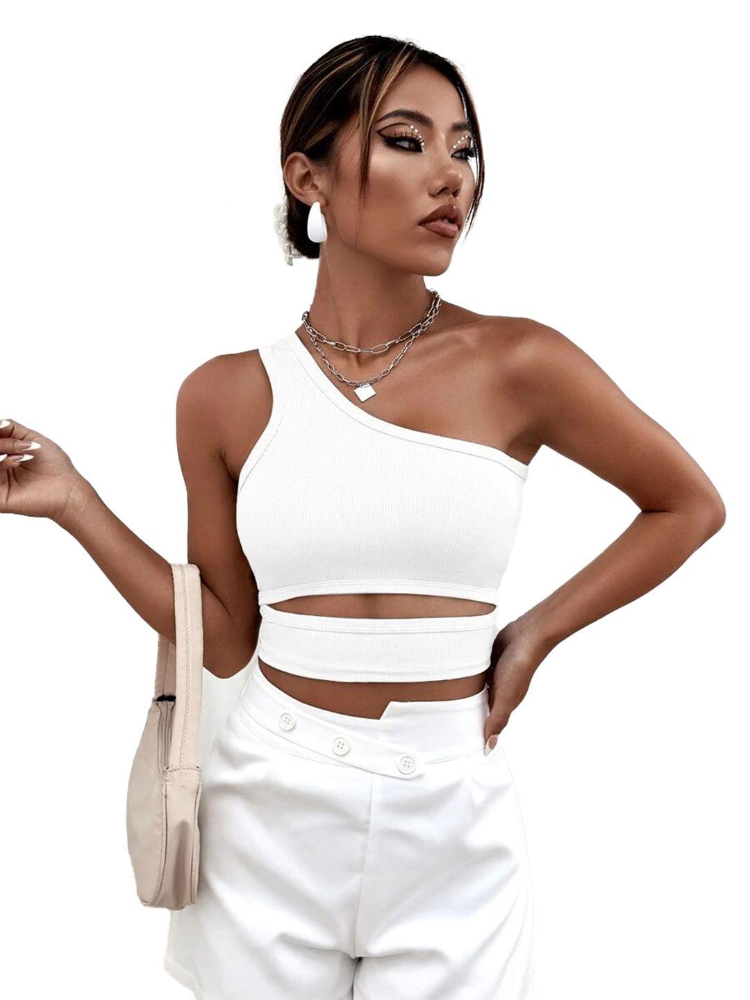 baesd white one shoulder crop top