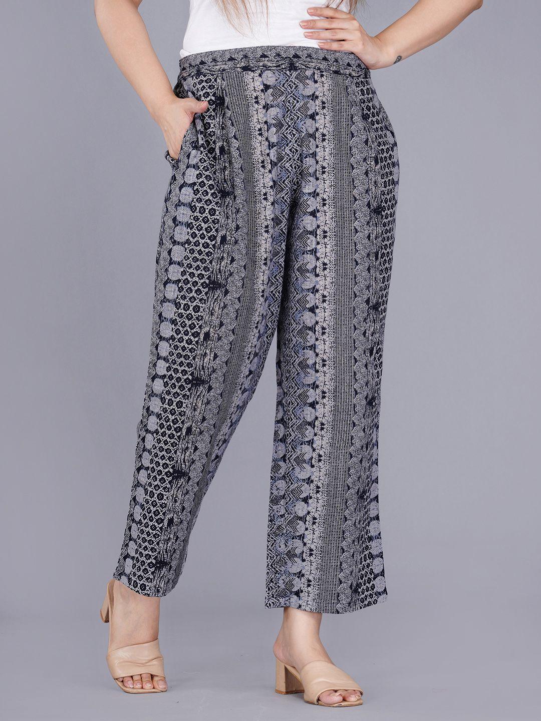 baesd women abstract printed mid-rise parallel trousers