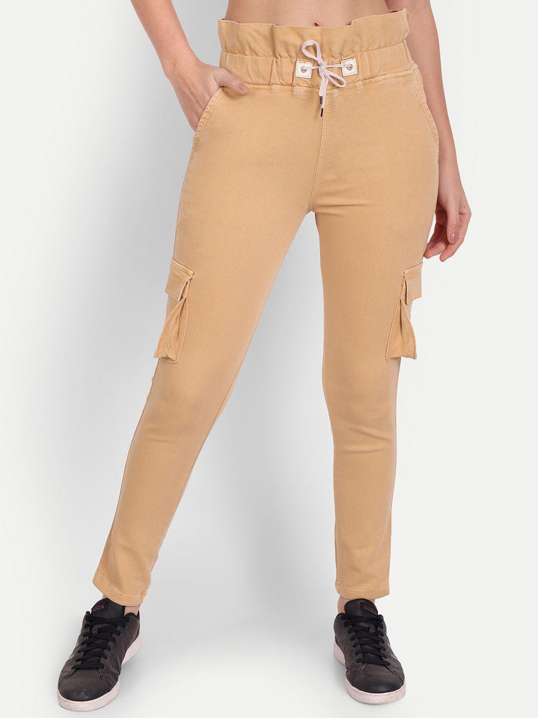 baesd women beige relaxed cargos trousers