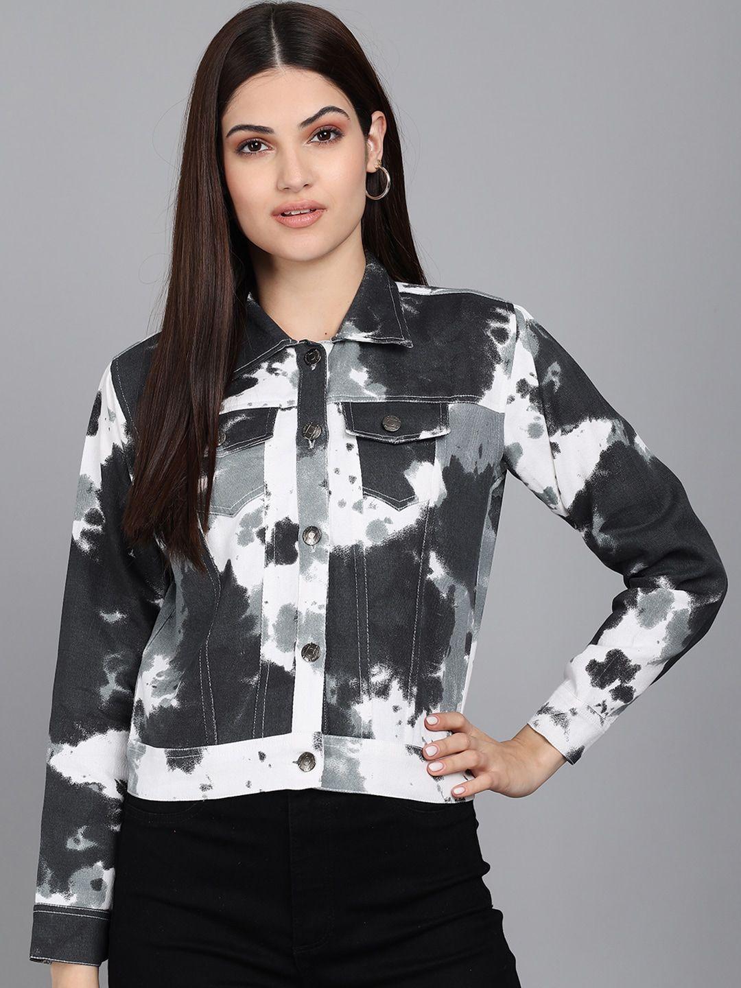 baesd women black floral organic cotton crop bomber with patchwork jacket