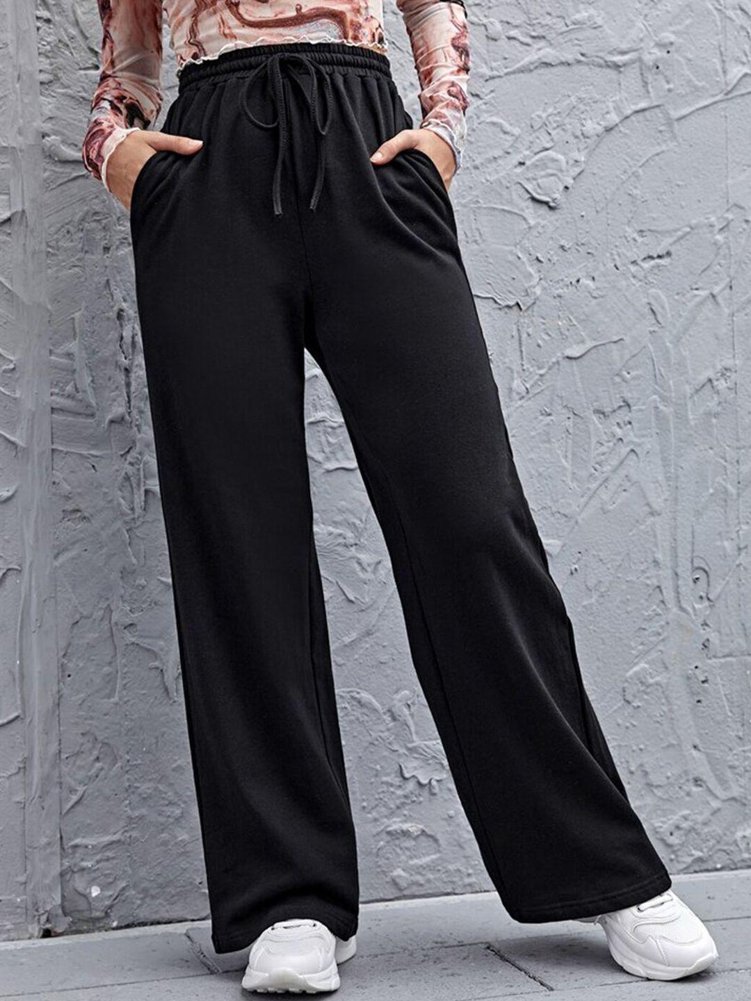 baesd women black relaxed high-rise non iron trousers