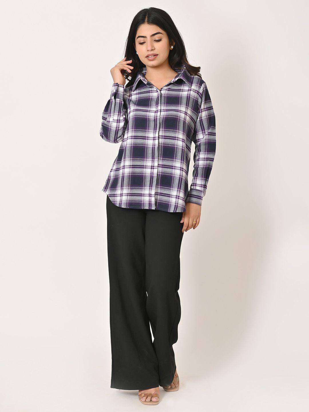 baesd women blue checked formal shirt