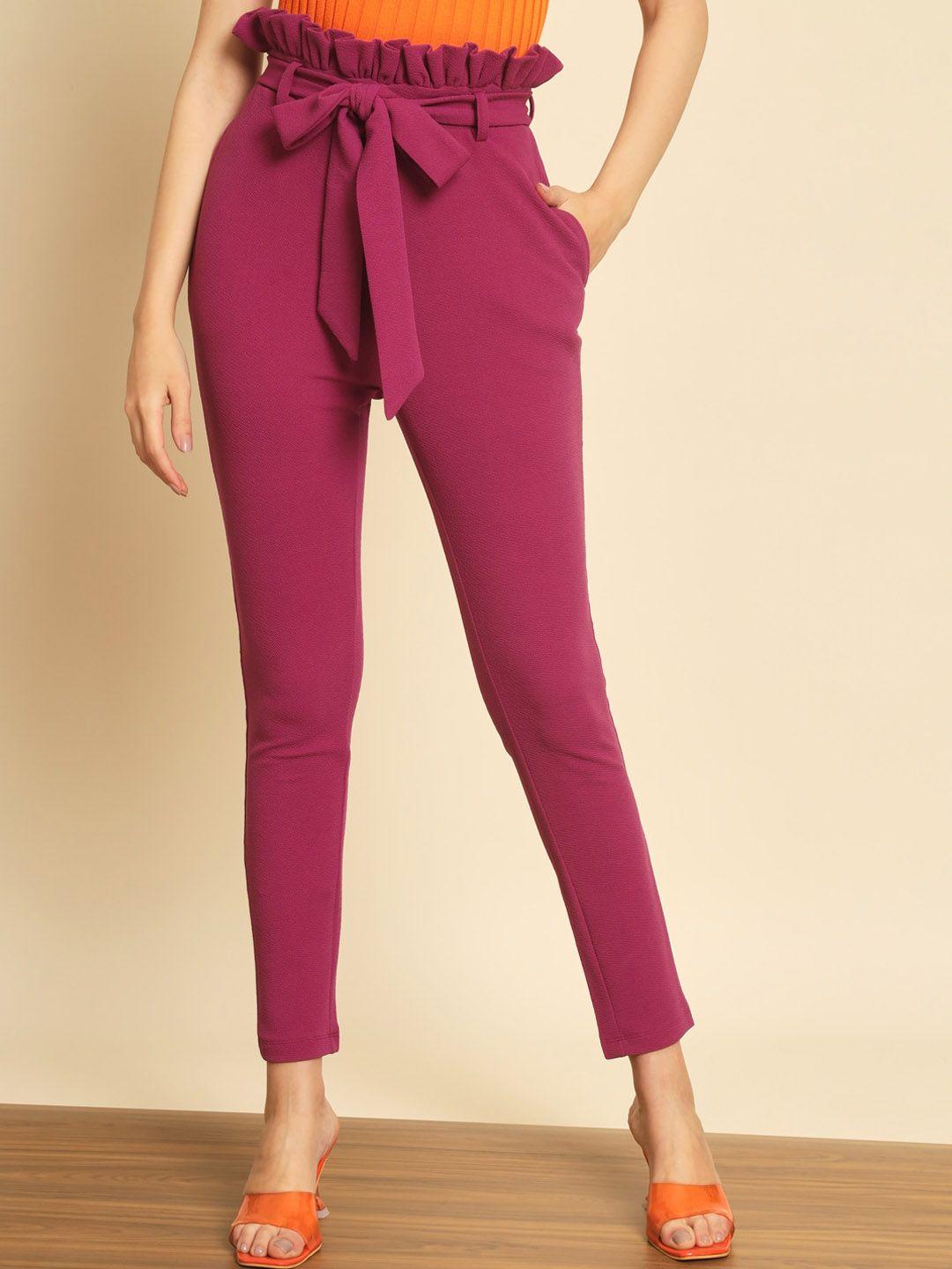 baesd women burgundy smart trousers