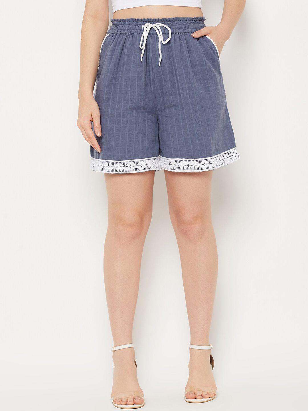 baesd women checked cotton shorts