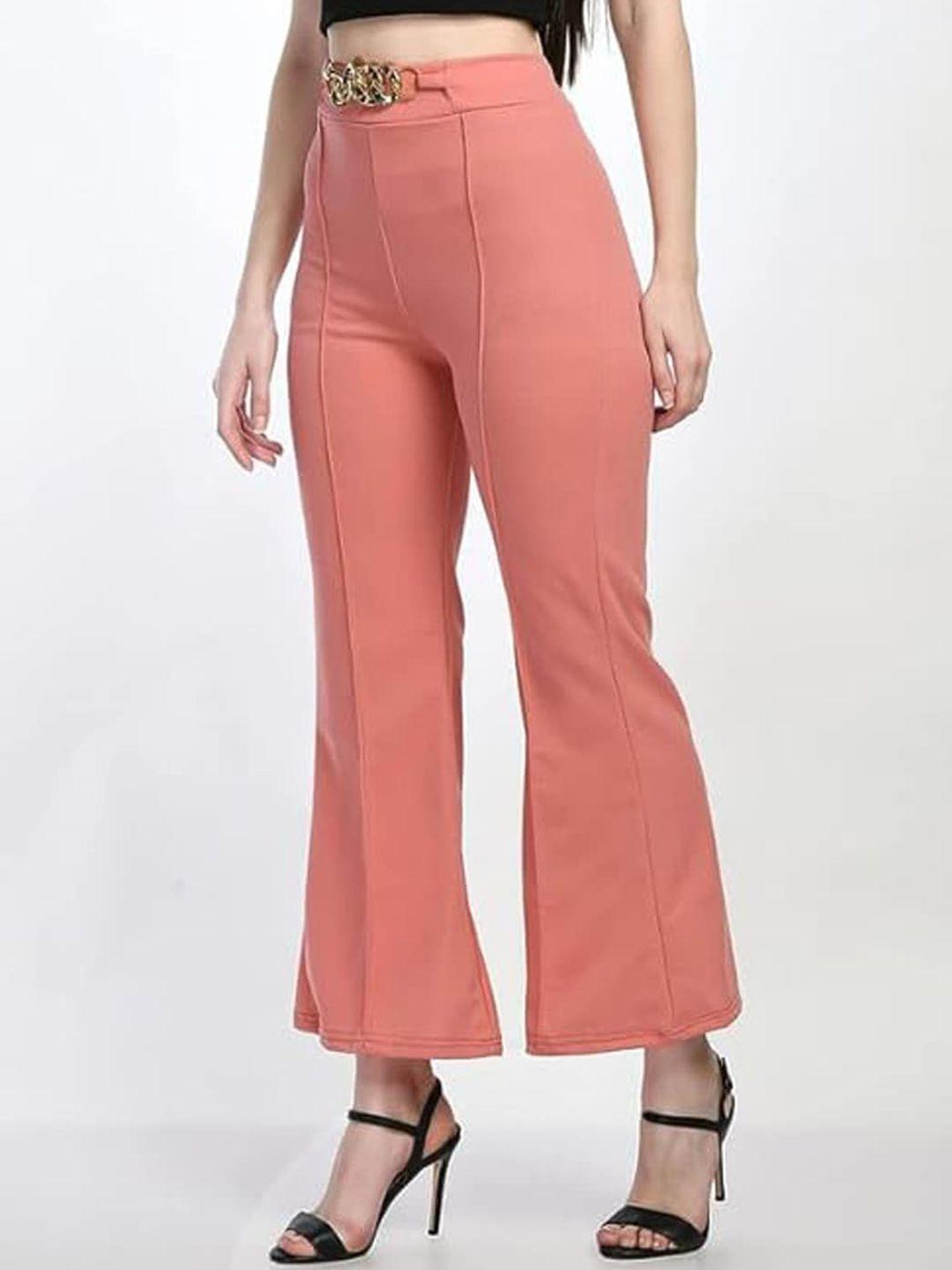 baesd women coral relaxed straight leg skinny fit high-rise wrinkle free pleated trousers