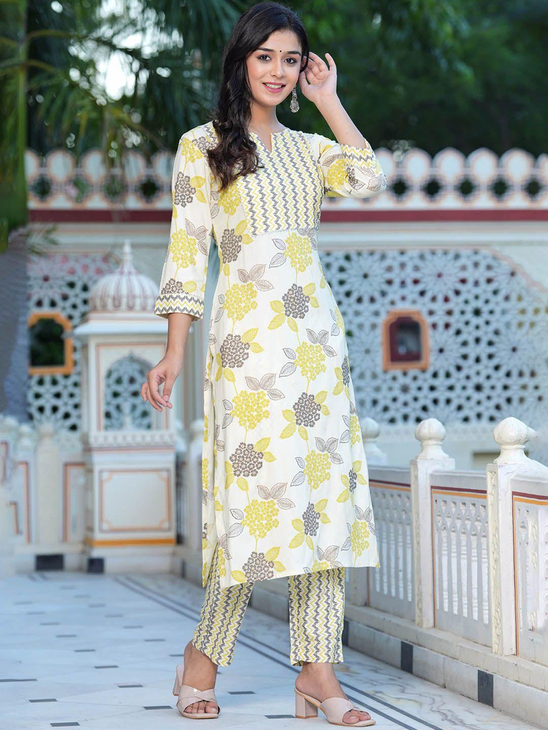 baesd women floral printed regular kurta with trousers