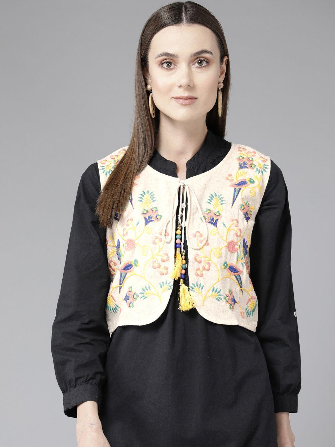 baesd women floral windcheater crop tailored jacket with embroidered