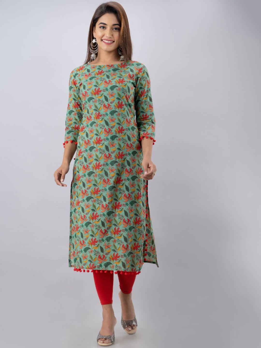 baesd women green floral printed kurta