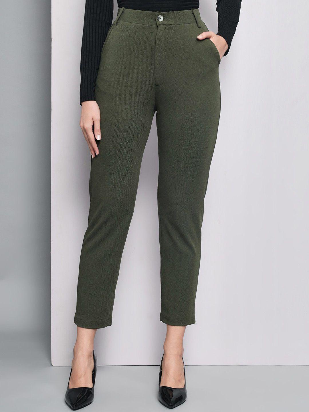 baesd women green relaxed straight leg trousers