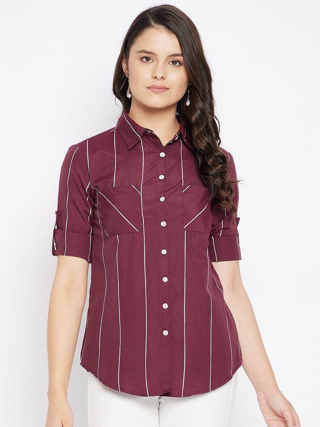 baesd women maroon classic opaque casual shirt