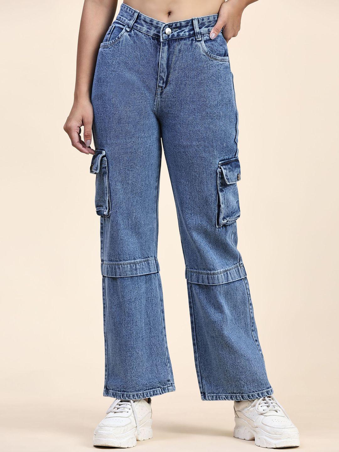 baesd women mid-rise light fade wide leg jeans