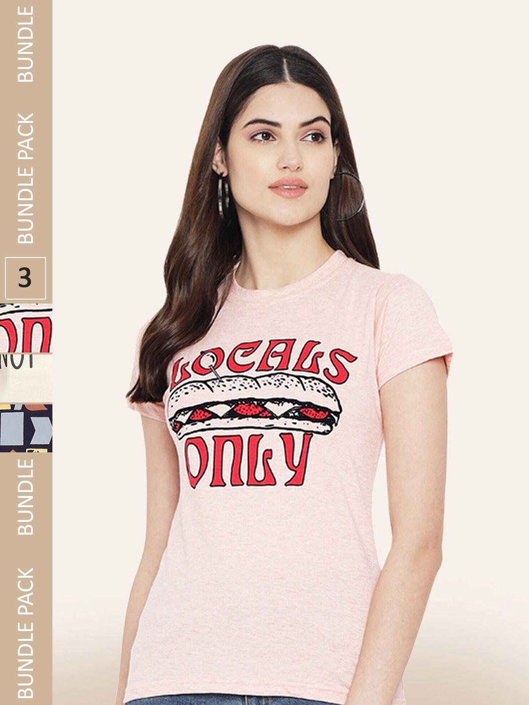 baesd women multicoloured 3 printed applique t-shirt