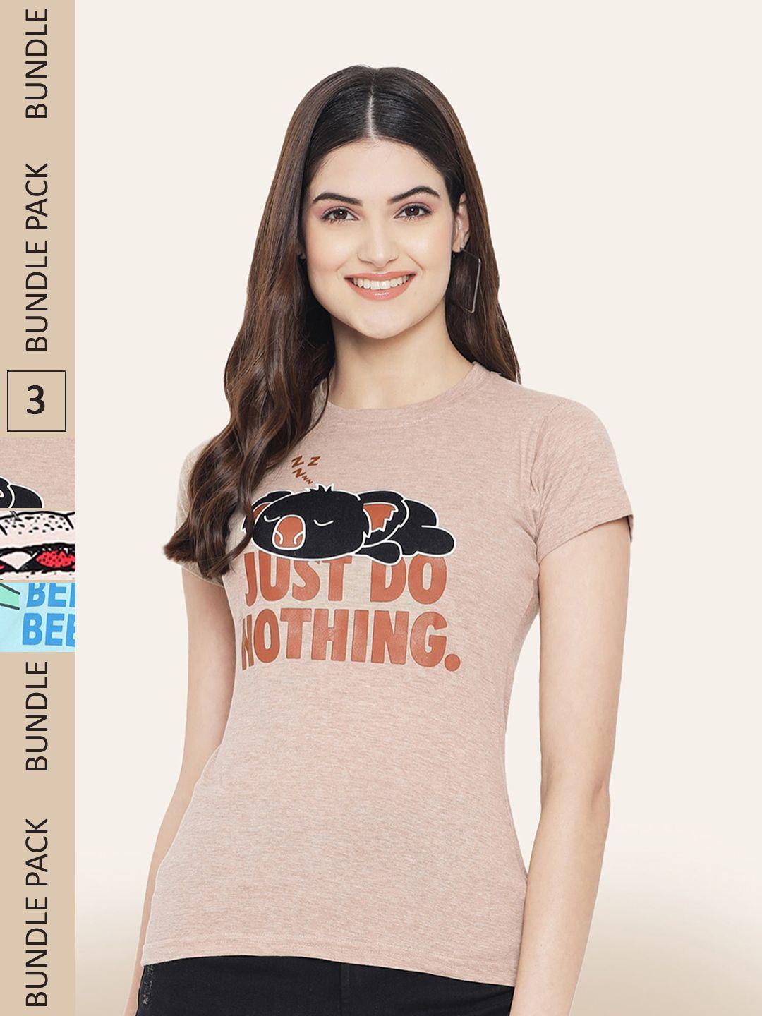 baesd women multicoloured 3 printed extended sleeves t-shirt
