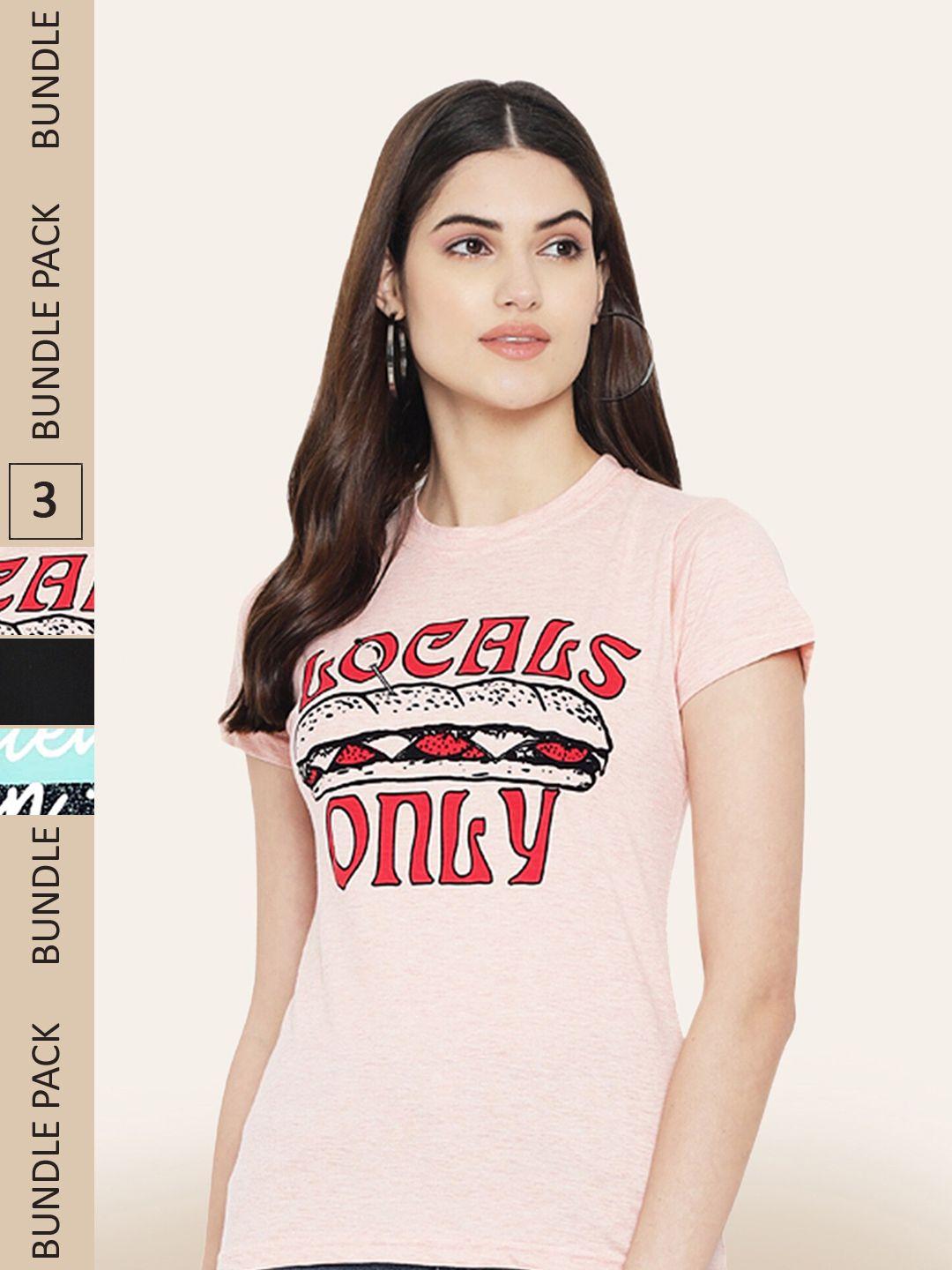 baesd women multicoloured 3 printed pockets t-shirt