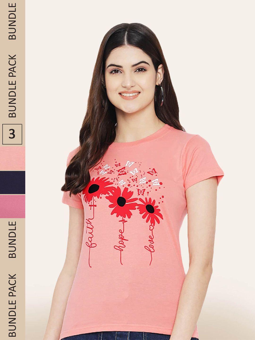 baesd women multicoloured 3 printed t-shirt