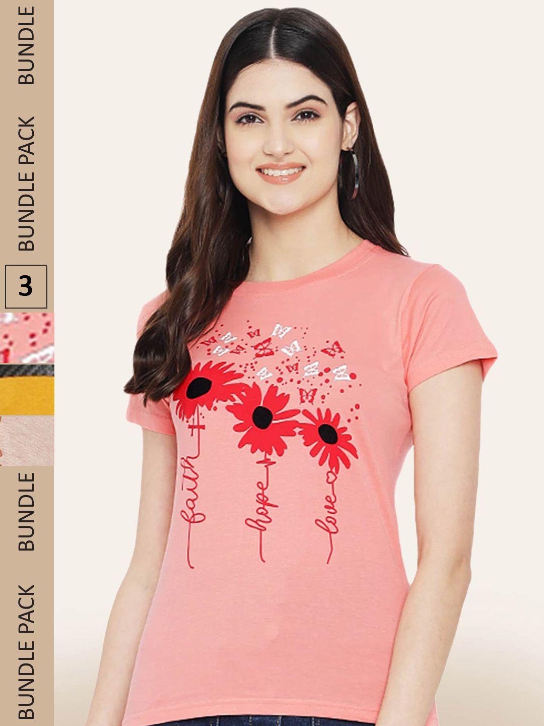 baesd women multicoloured 3 printed t-shirt