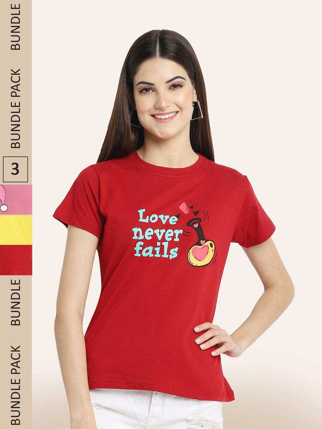 baesd women multicoloured 3 printed v-neck t-shirt