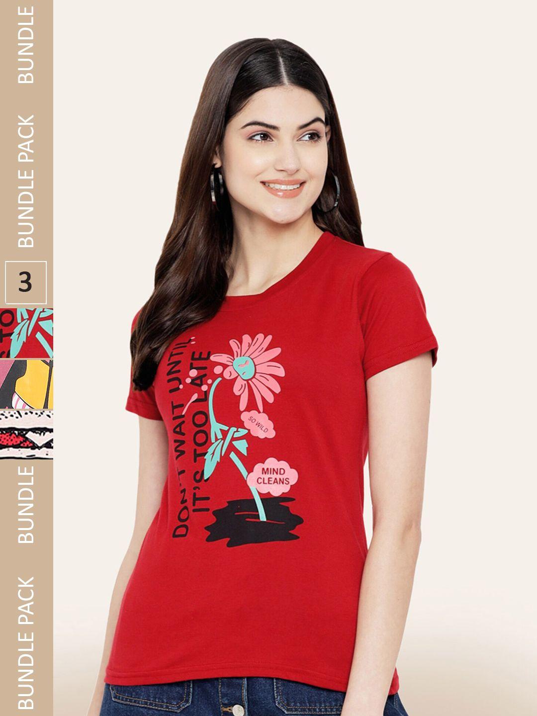 baesd women multicoloured 3 printed v-neck t-shirt