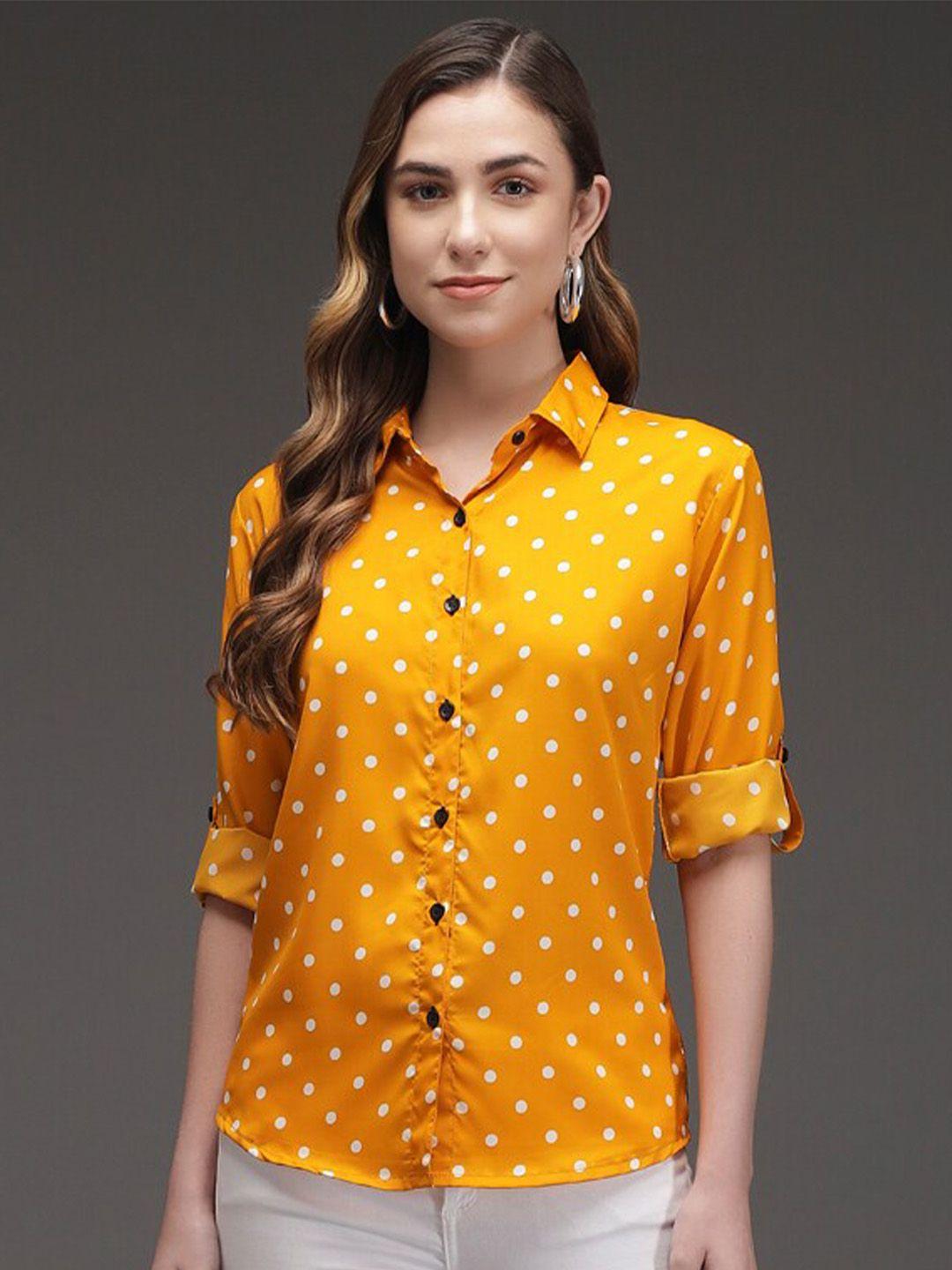 baesd women multicoloured comfort polka dot opaque printed casual shirt