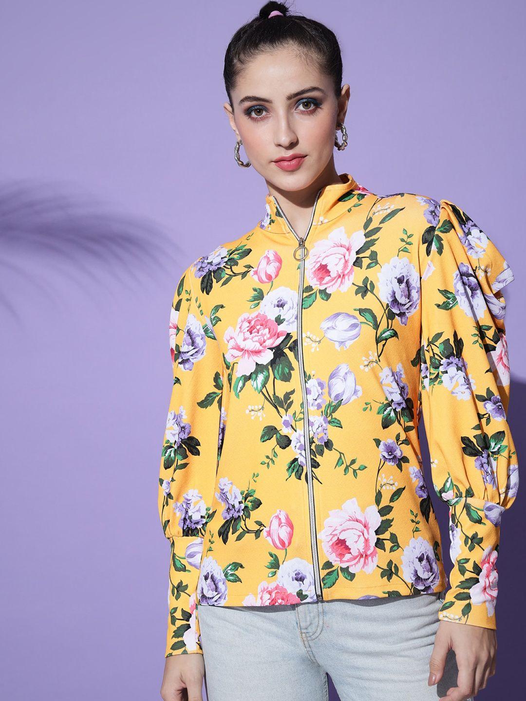 baesd women multicoloured floral crop sporty jacket