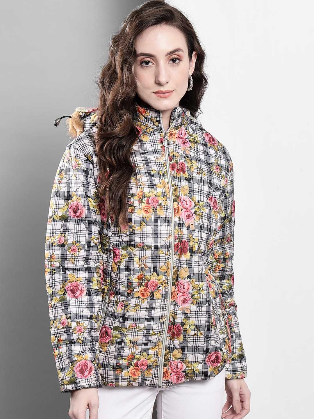 baesd women multicoloured floral puffer jacket