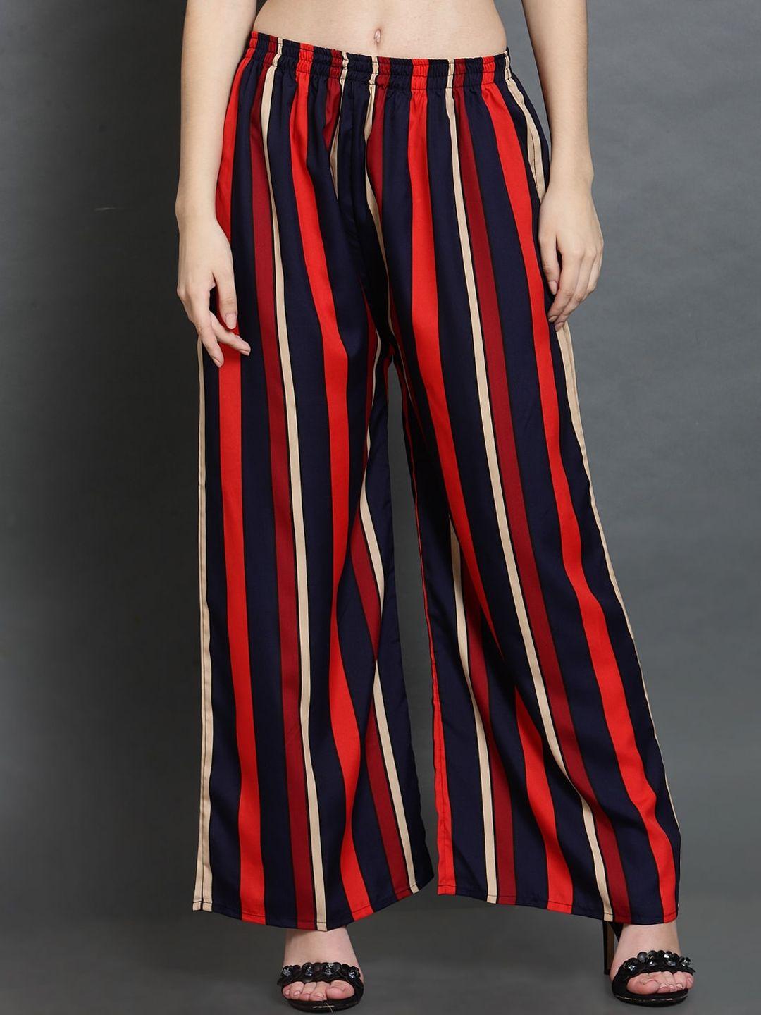 baesd women multicoloured striped relaxed straight leg trousers