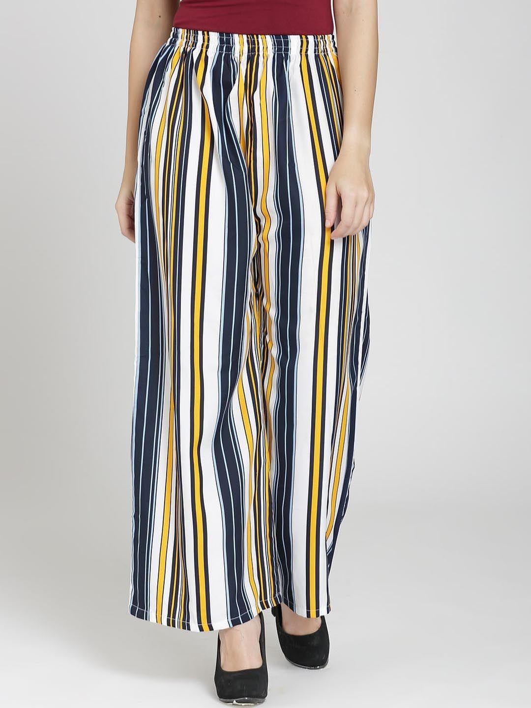 baesd women multicoloured striped relaxed straight leg trousers