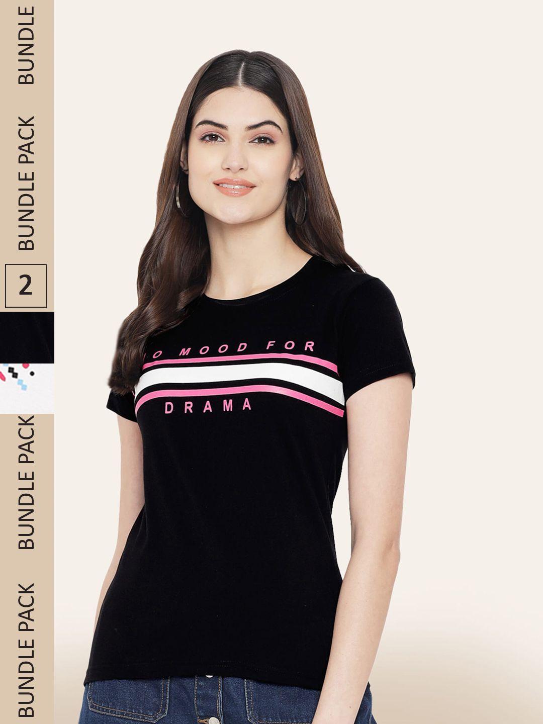 baesd women multicoloured typography 2 v-neck t-shirt