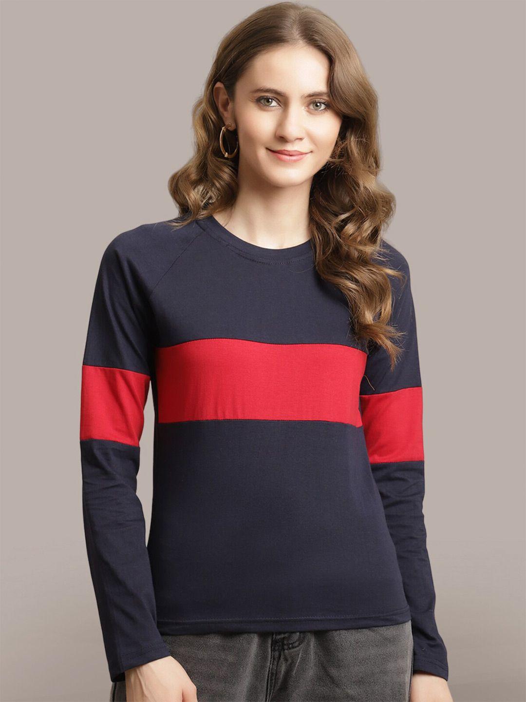 baesd women navy blue colourblocked t-shirt