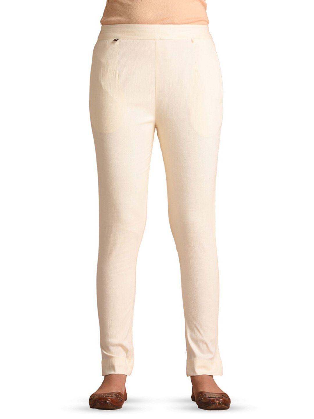 baesd women off white easy wash trousers