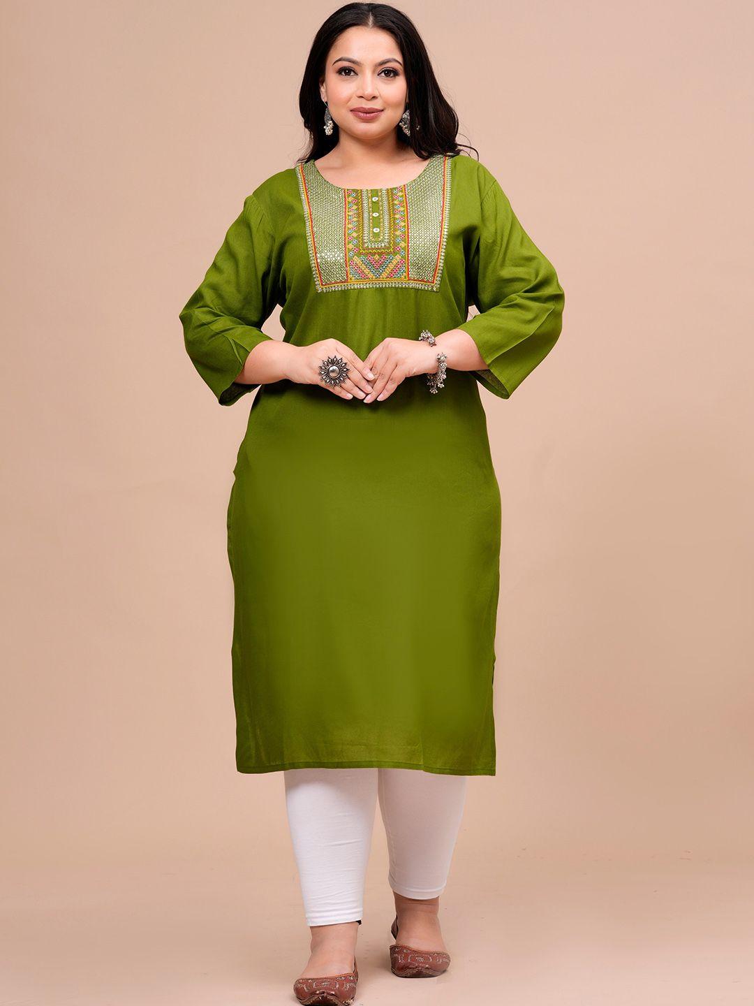 baesd women olive green sequinned kurta