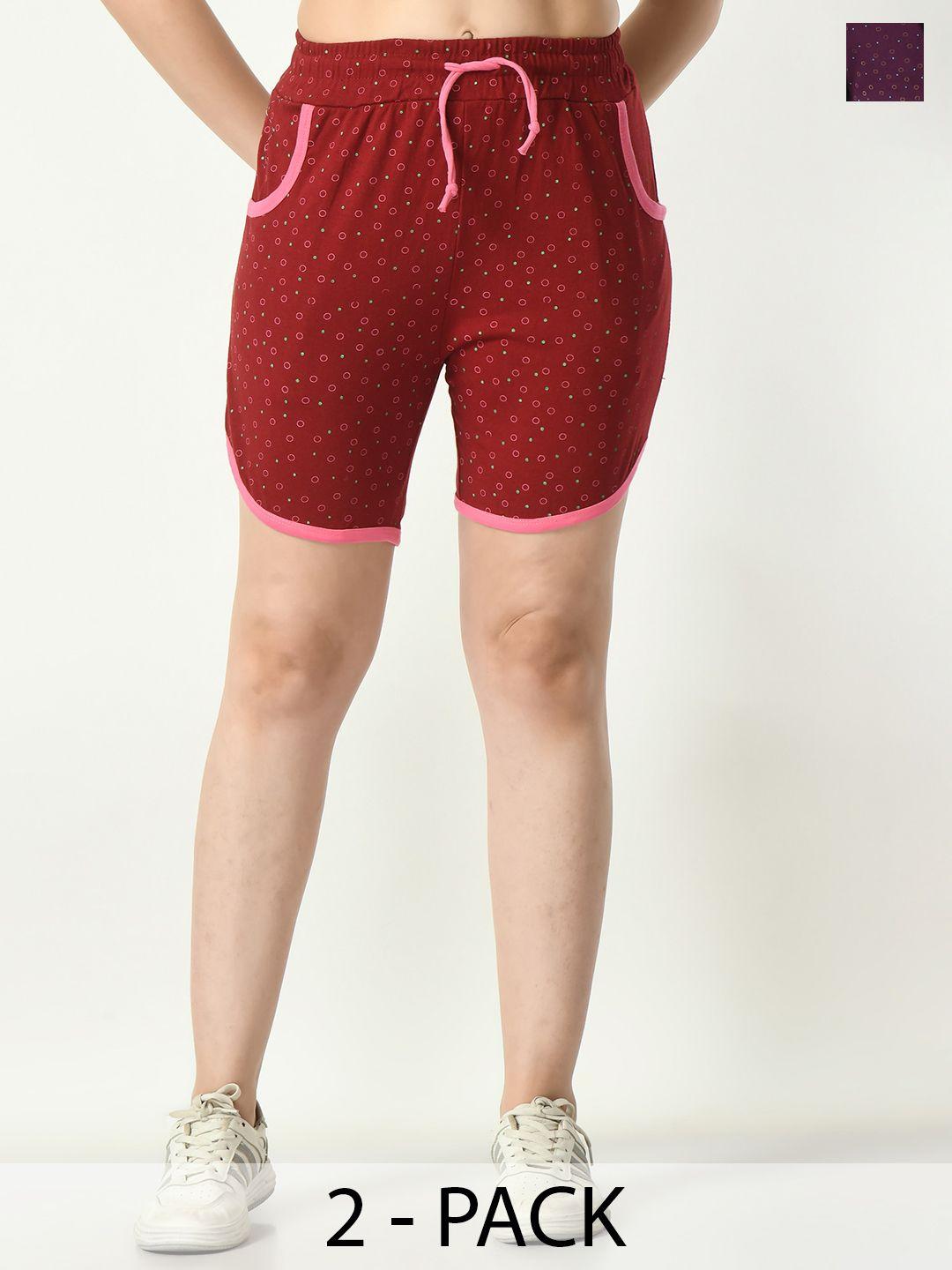 baesd women pack of 2 geometric printed high-rise cotton shorts