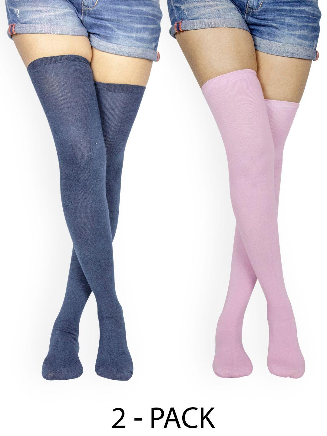 baesd women pack of 2 striped thigh-high stockings