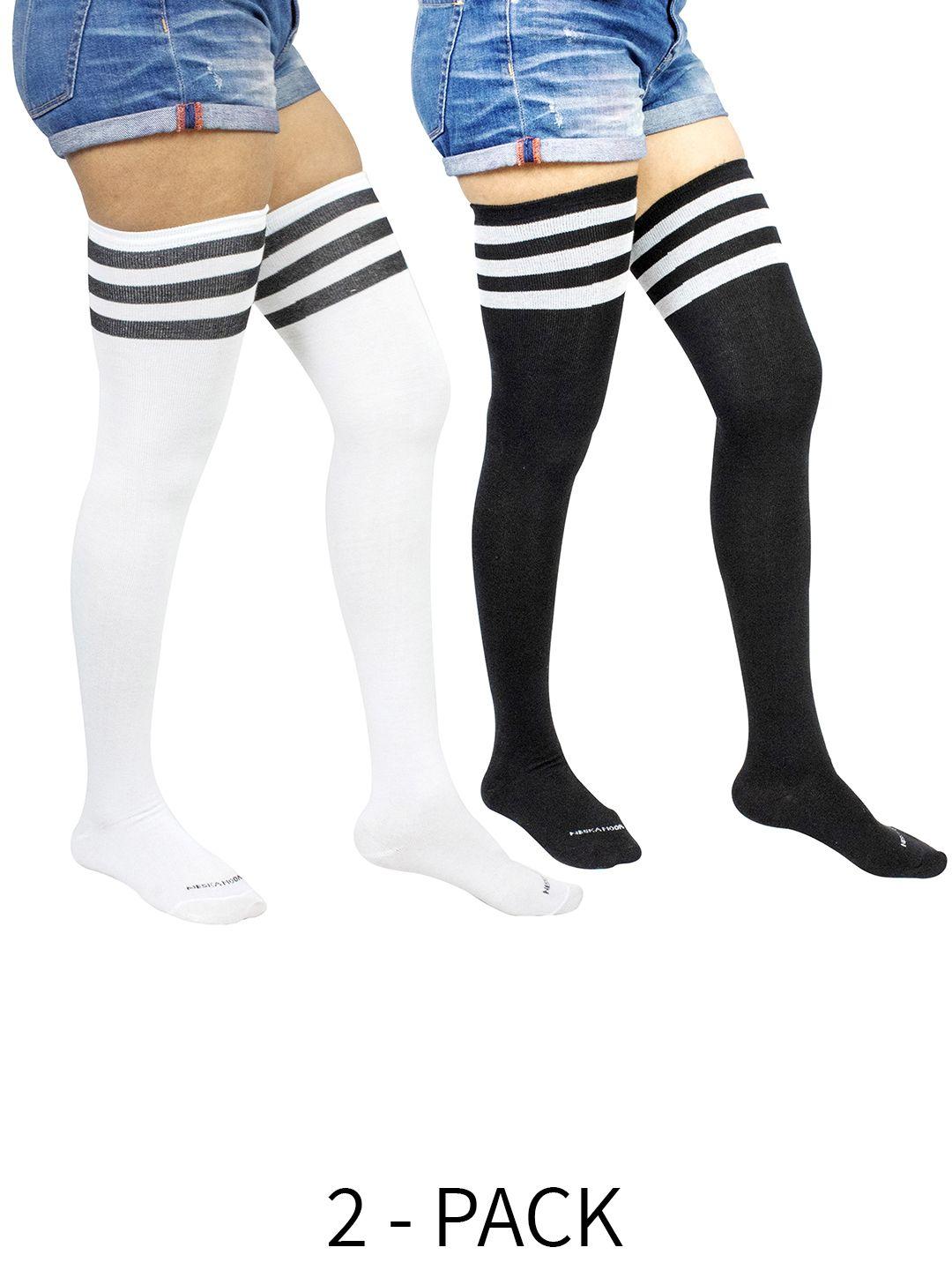 baesd women pack of 2 striped thigh-high stockings