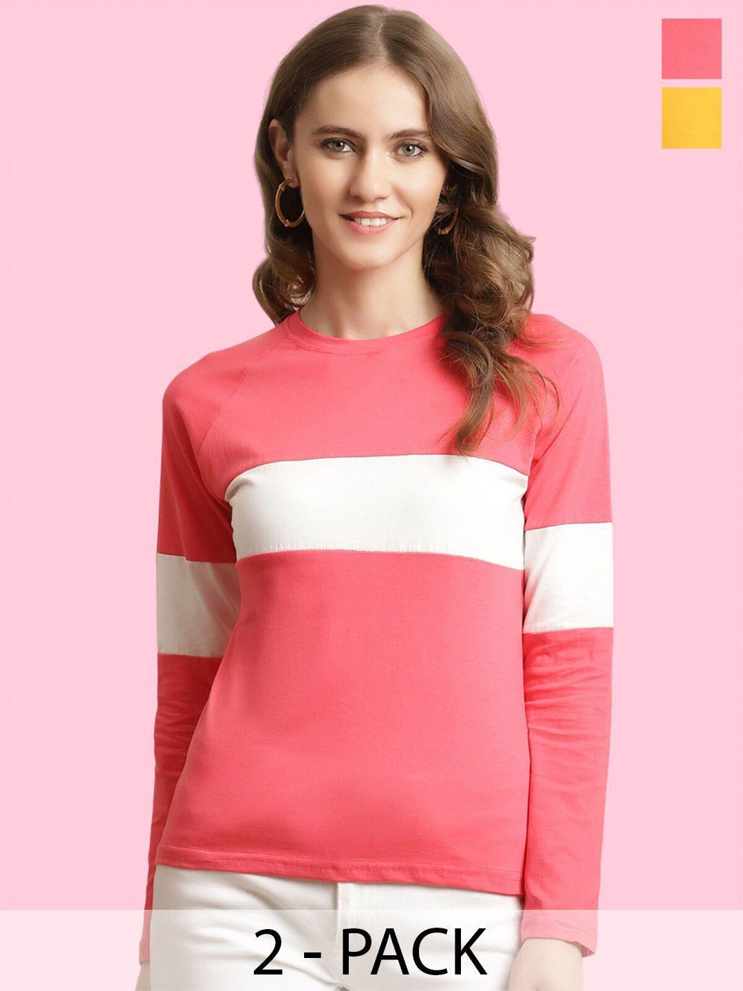 baesd women pink & yellow colourblocked t-shirt