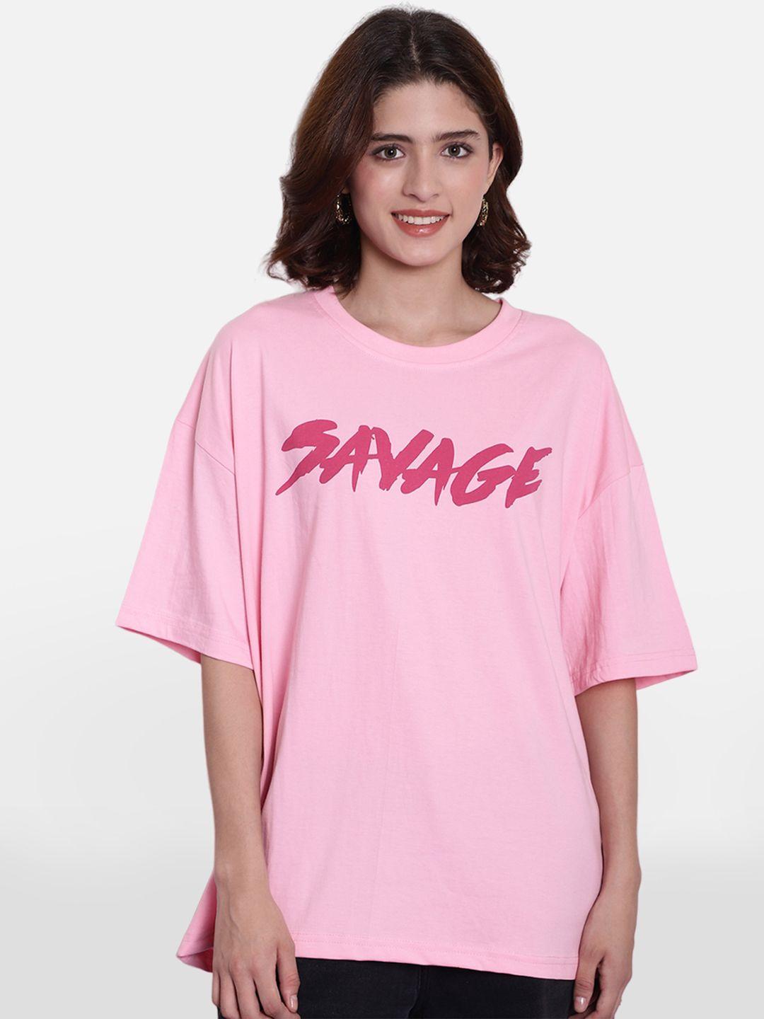 baesd women pink printed drop-shoulder sleeves t-shirt
