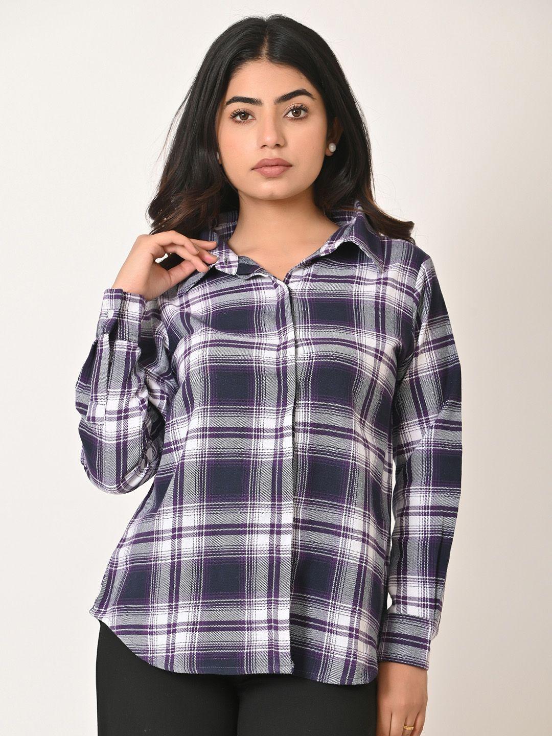 baesd women purple checked formal shirt