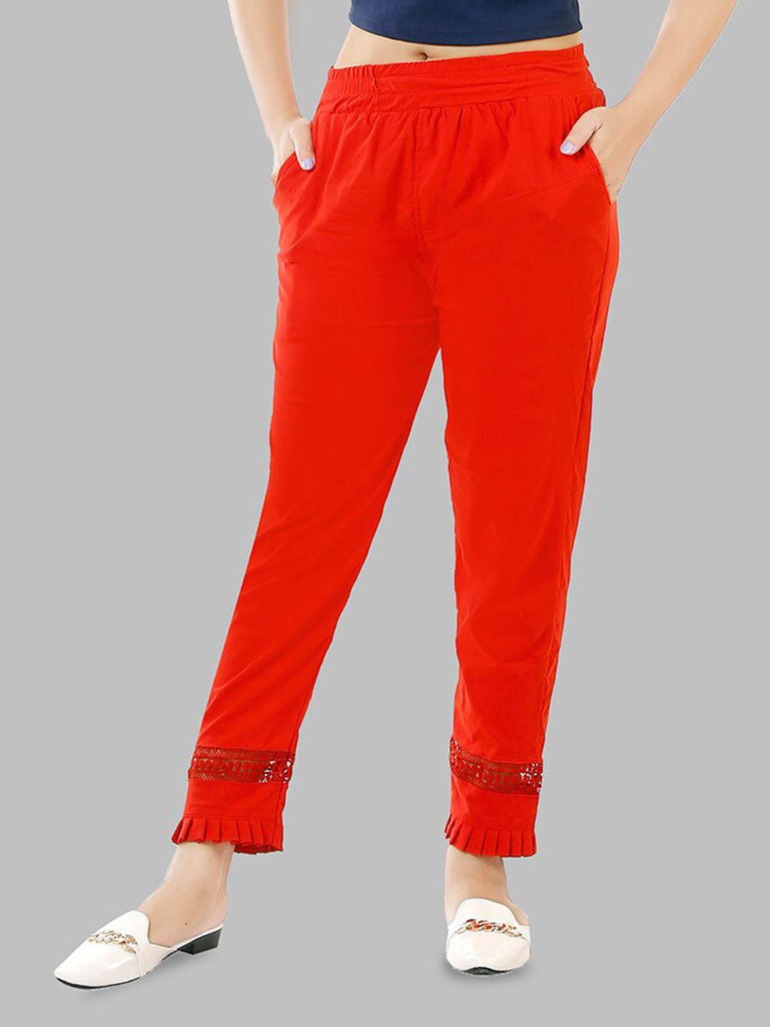 baesd women red pencil slim fit trousers