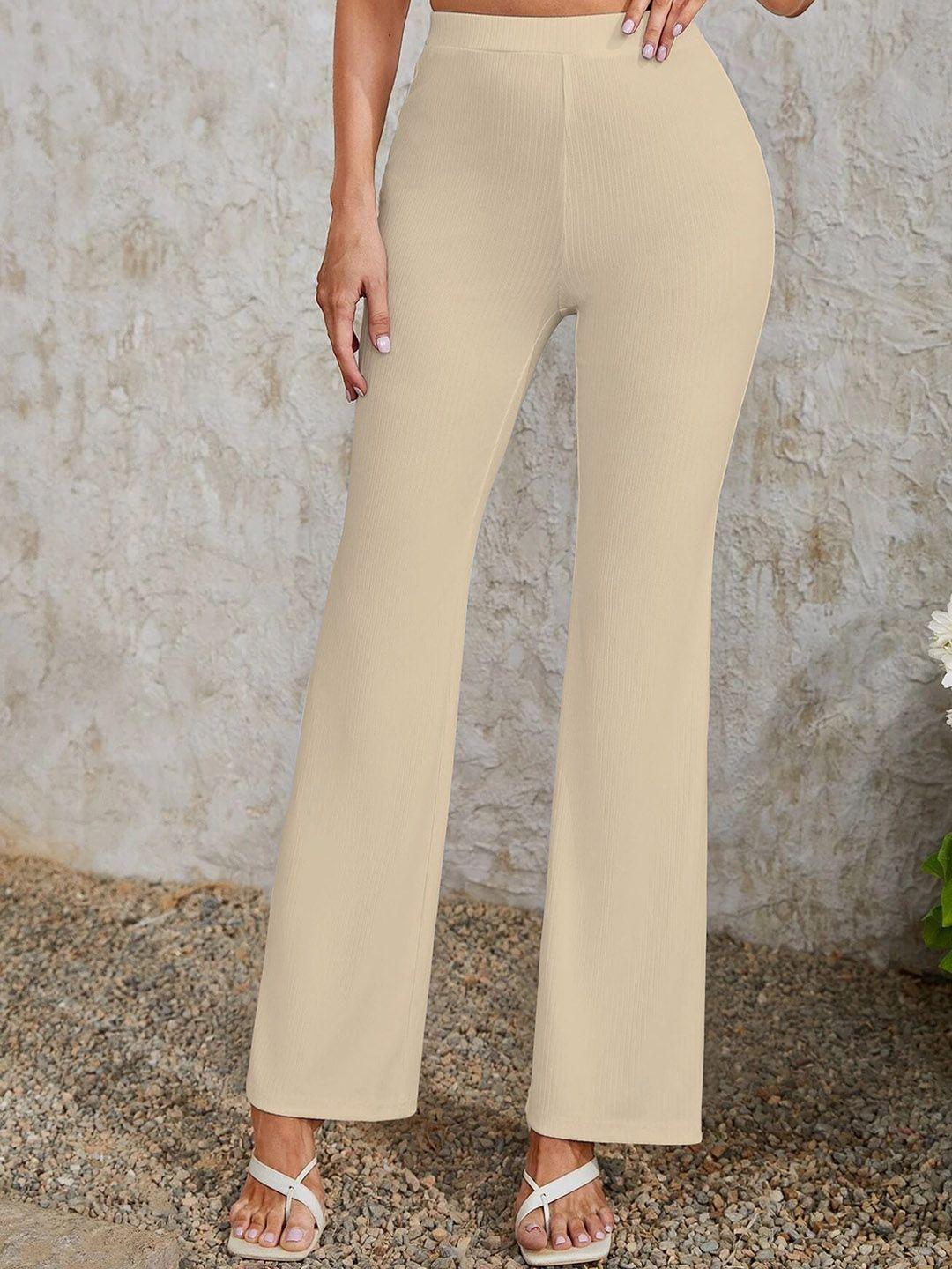 baesd women relaxed straight leg skinny fit high-rise wrinkle free bootcut trousers