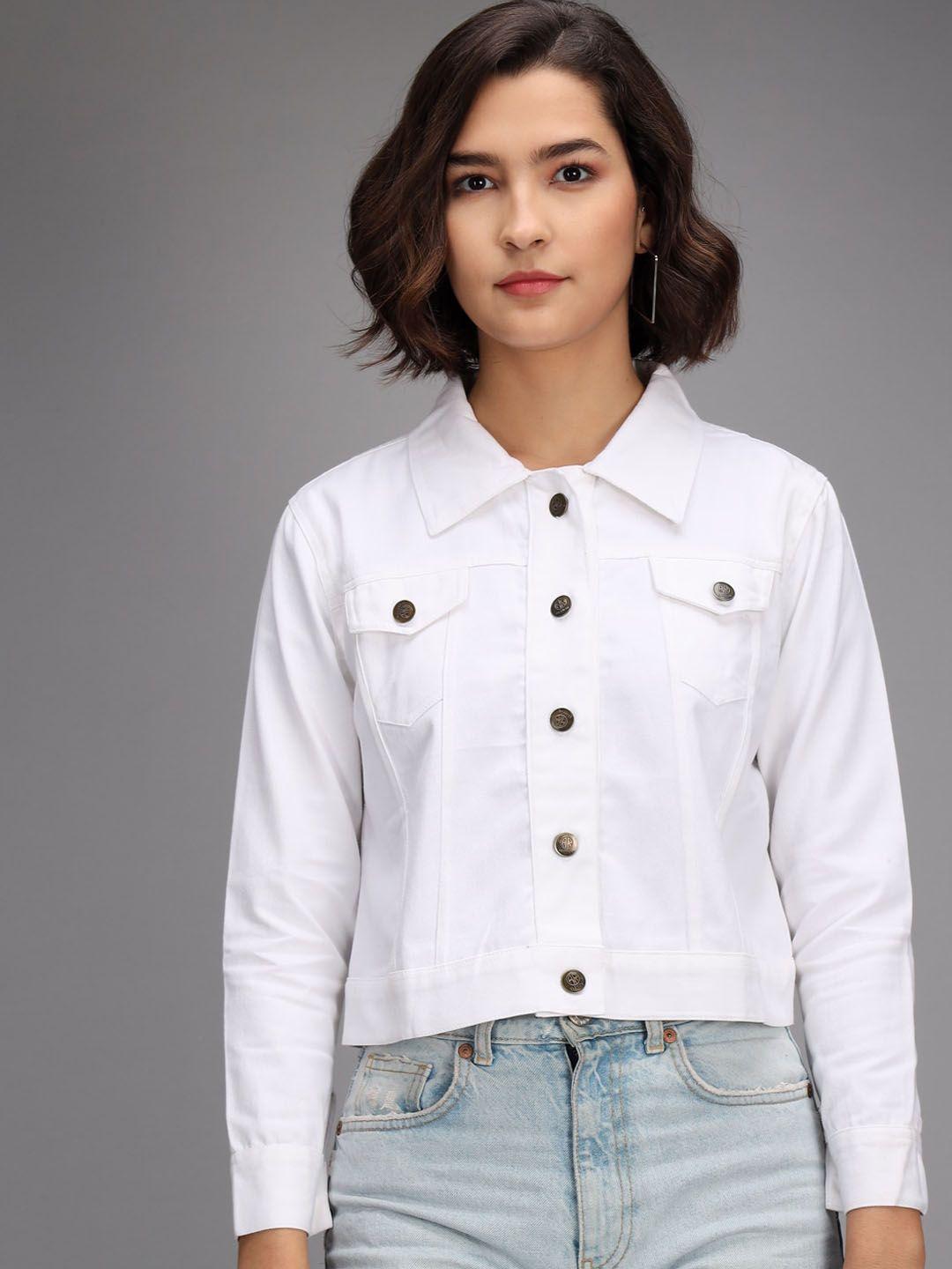 baesd women spread collar crop denim jacket