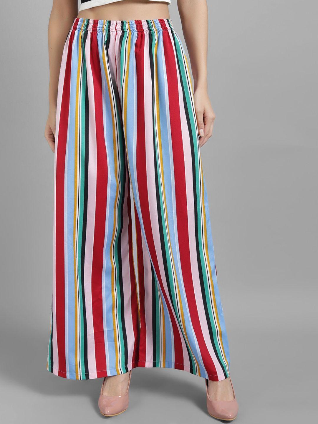 baesd women striped relaxed straight leg cotton parallel trousers