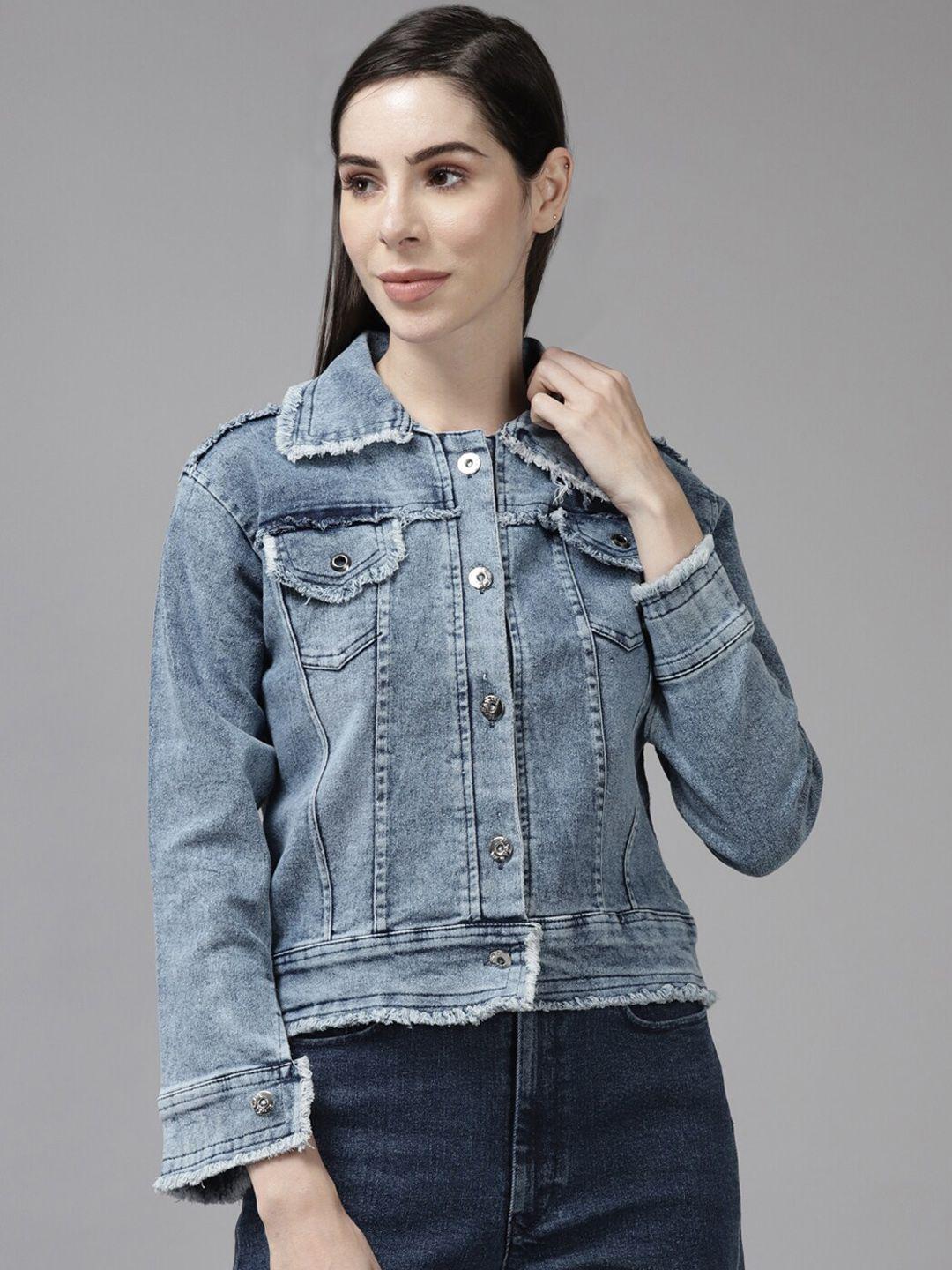 baesd women washed windcheater denim jacket