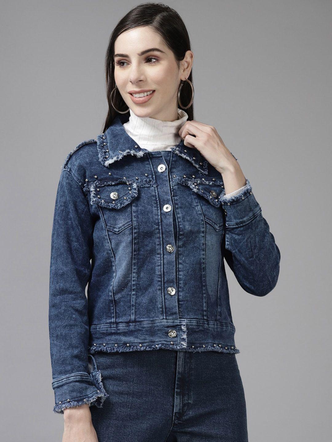 baesd women washed windcheater denim jacket