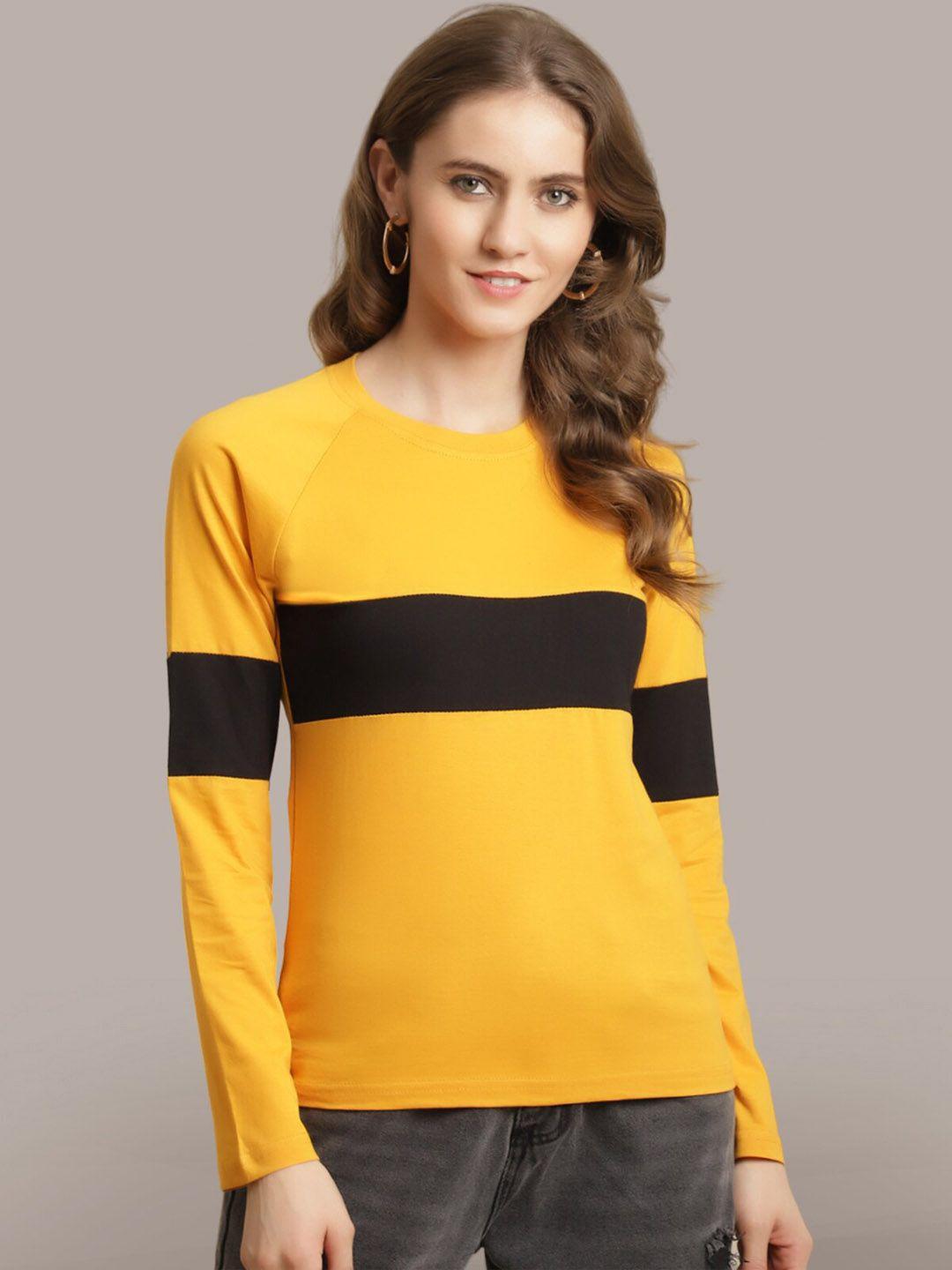 baesd women yellow colourblocked t-shirt