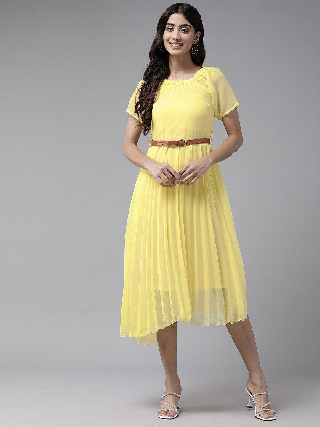 baesd yellow georgette peplum dress