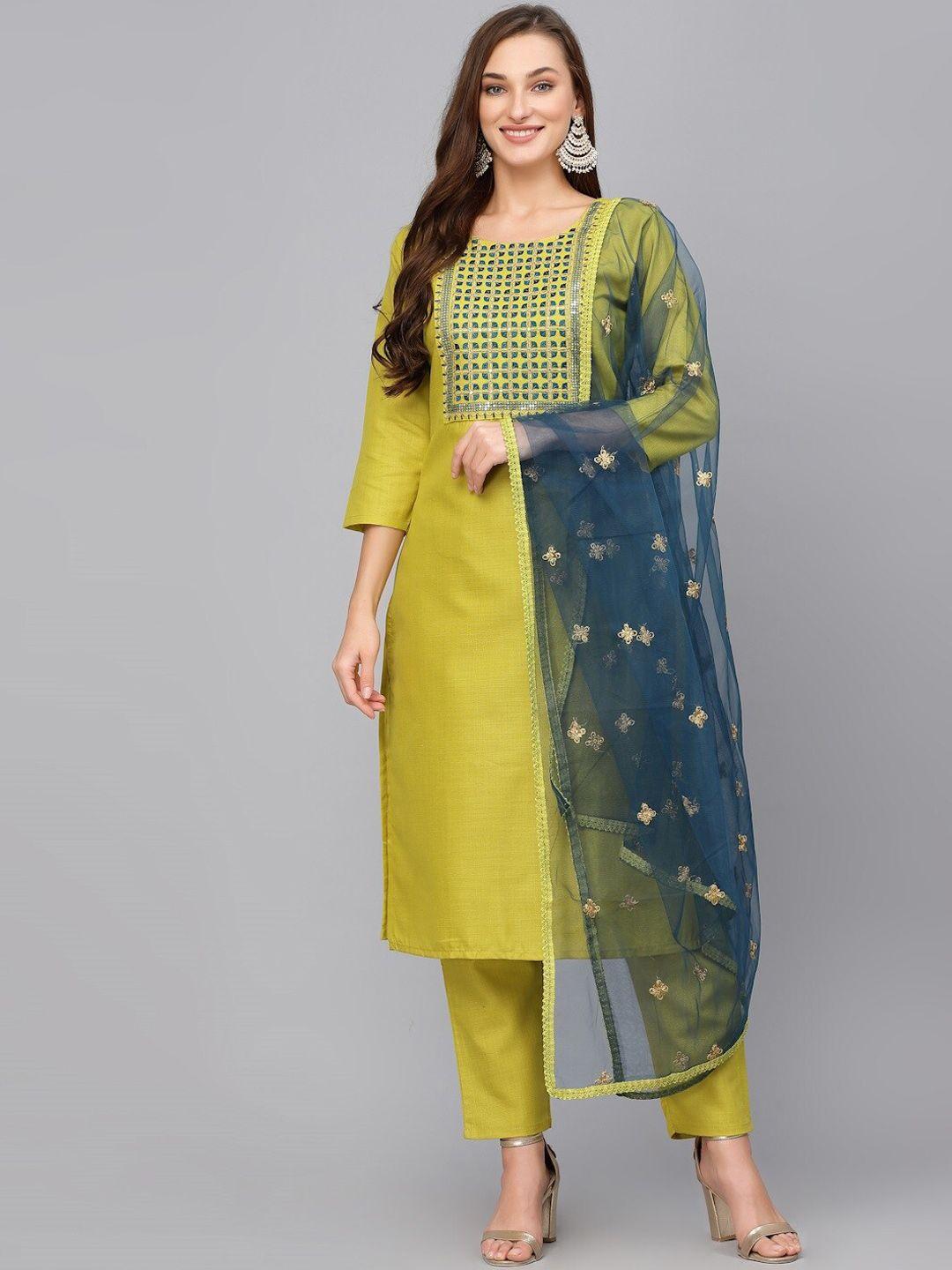 baesd yoke design regular sequinned kurta with trousers & dupatta