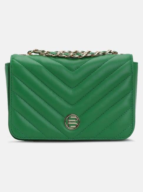 bagatt dark green leather quilted sling handbag