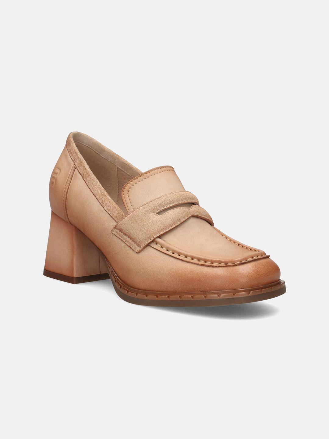 bagatt square toe leather block heel loafers