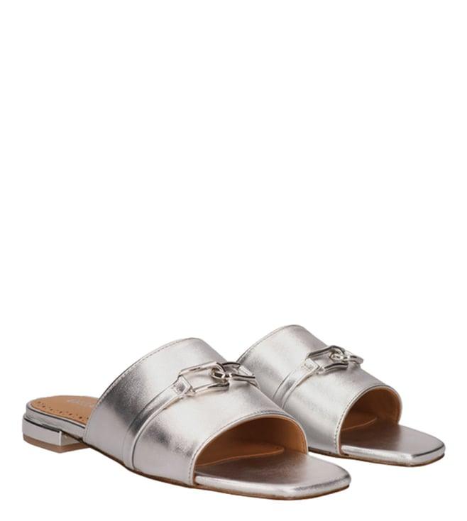 bagatt women's glaze silver slide sandals